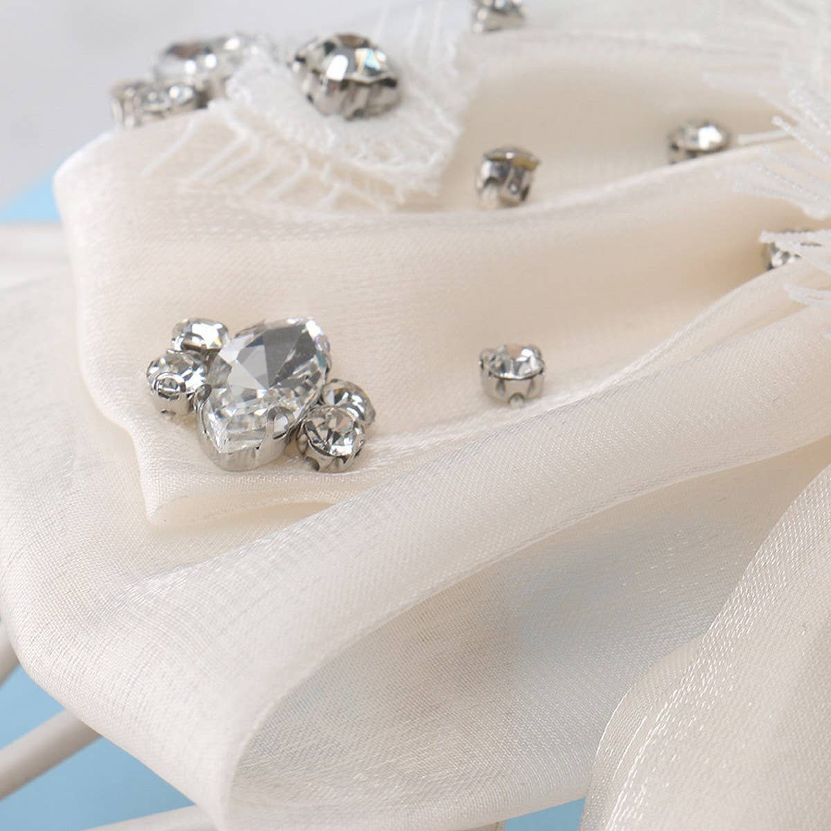 BOW SPRING CLIP ORGANZA CRYSTAL RIBBON HAIRPIN_CWAHA4413