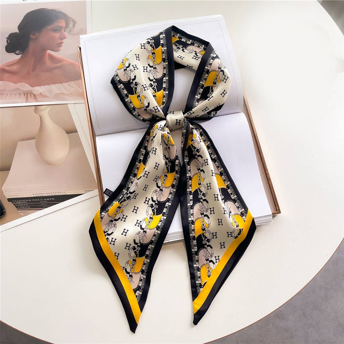 FASHIONABLE DOUBLE LAYER RIBBON ANGLED HEAD SCARF_CWASC1515