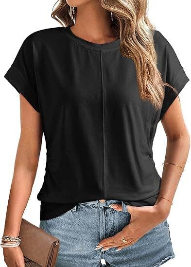 Womens Fashion Pleated Side Raglan Sleeve Tee
