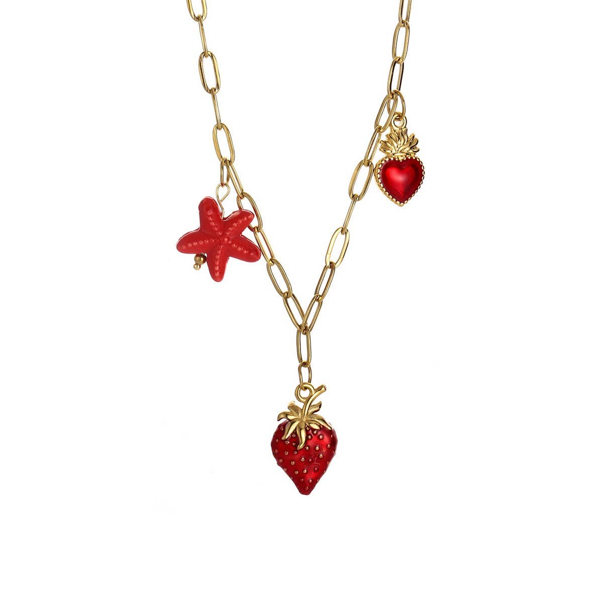 FASHION STEEL STRAWBERRY STARFISH NECKLACE_CWMM8823