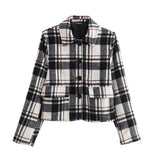 Vintage Baggy Lapel Long-Sleeved Plaid Jacket