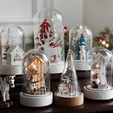 Wood Glass Xmas Night Light Santa Reindeer Scene_Cwmm9691