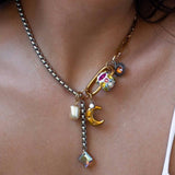 Womens Creative Star And Moon Stitching Necklace_Cwmm5698