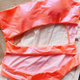 SEXY ONE SHOULDER PATENT LEATHER SWIMSUIT_CWMW0322