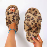 LEOPARD PATTERN CROSS FLUFFY HOME BEDROOM SLIPPERS_CWSHS0227