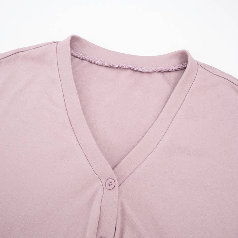 V-Neck Fitted Cardigan Lace-Up Wide-Leg Pant Set