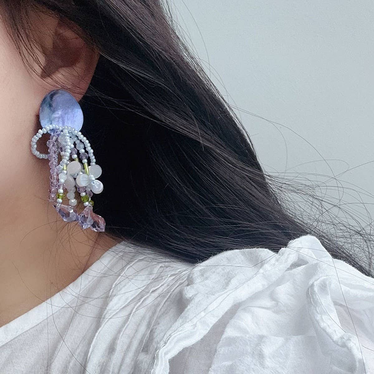 SHELL TASSEL BEADED FLOWER EARRINGS_CWAJE1691