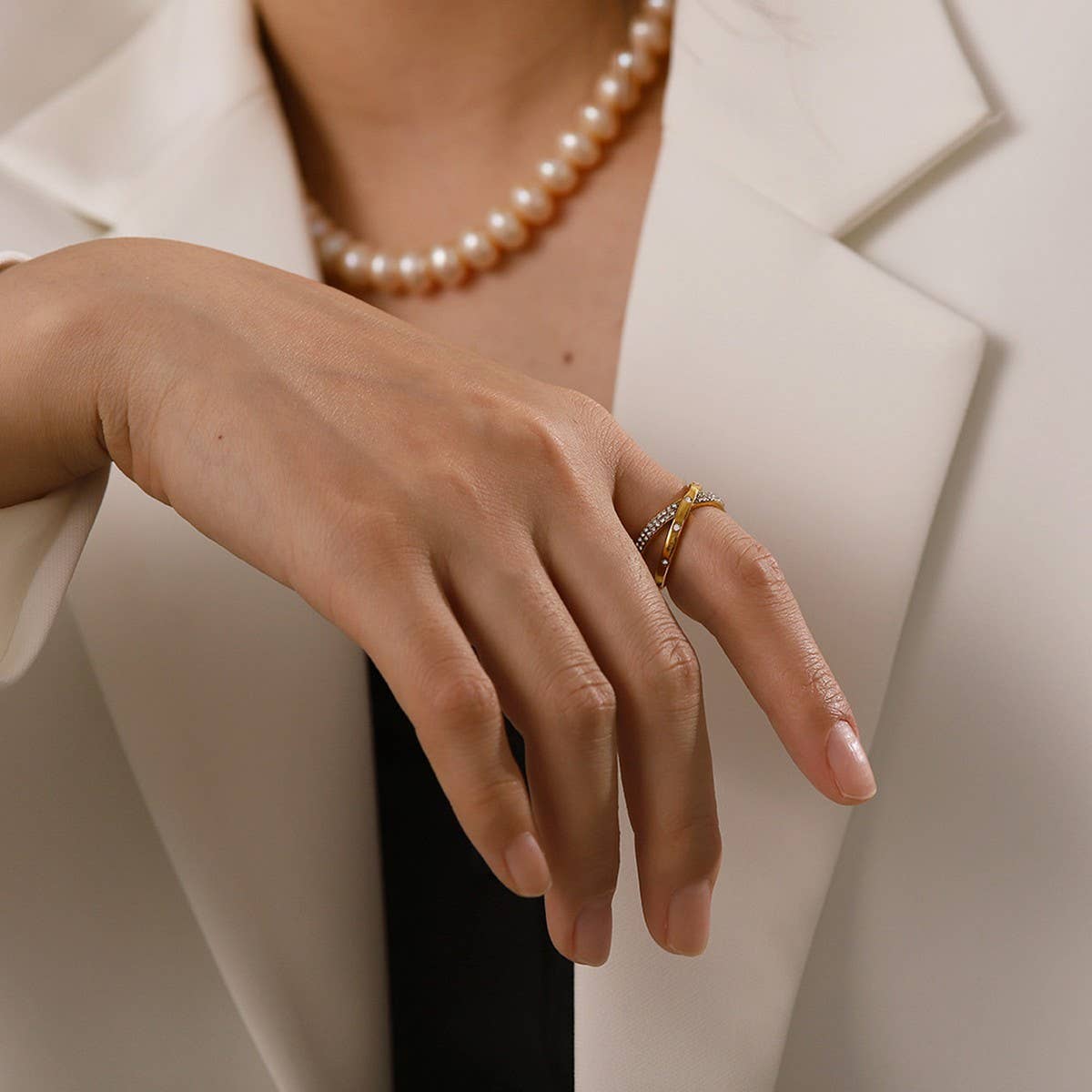 18K GOLD PLATED OPEN RING WITH DIAMOND_CWAJE1233