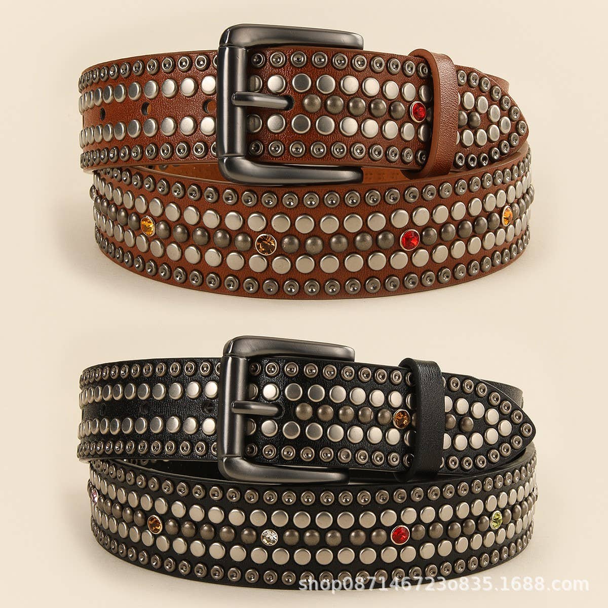 PUNK STYLE RIVET MUSHROOM STUD DIAMOND BELT_CWMM3949