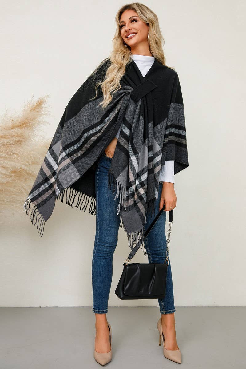 Cwoco0949_Shawl Scarf Faux Cashmere Knitted Cape Coat