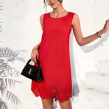 Solid-Color Round-Neck Vest Floral A-Line Dress