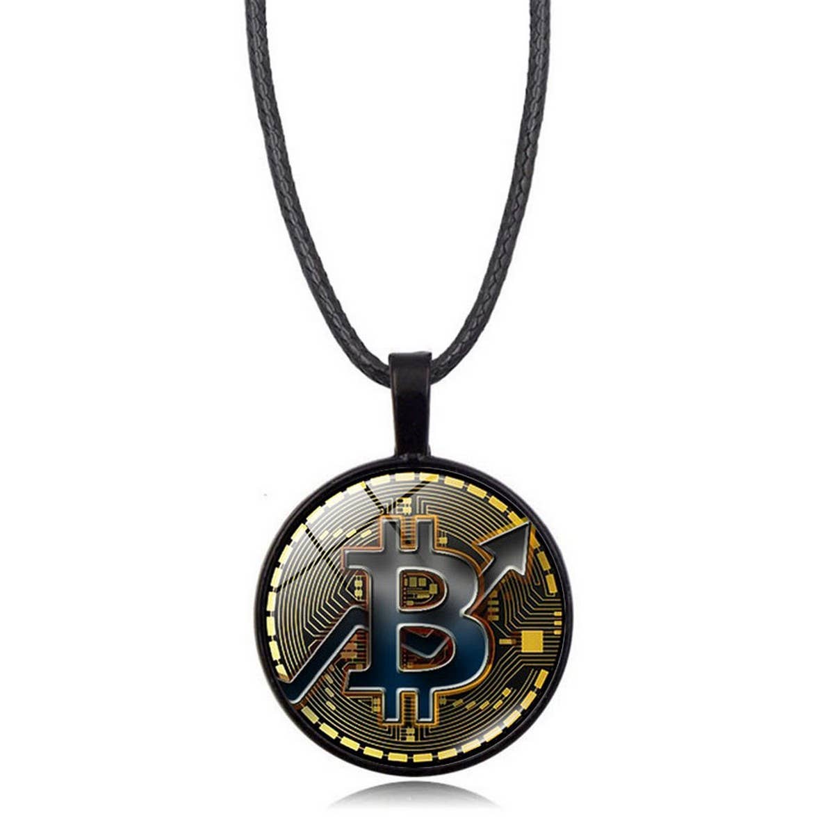 GOLD COIN BITCOIN TIME GEMSTONE PENDANT NECKLACE_CWAJE0704