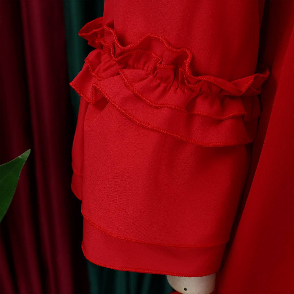 LOOSE CASUAL PLUS SIZE LOTUS LEAF SLEEVE TIE DRESS_CWDSD6063