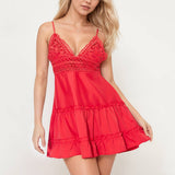 Solid Color Lace Slim French Dress With Suspenders