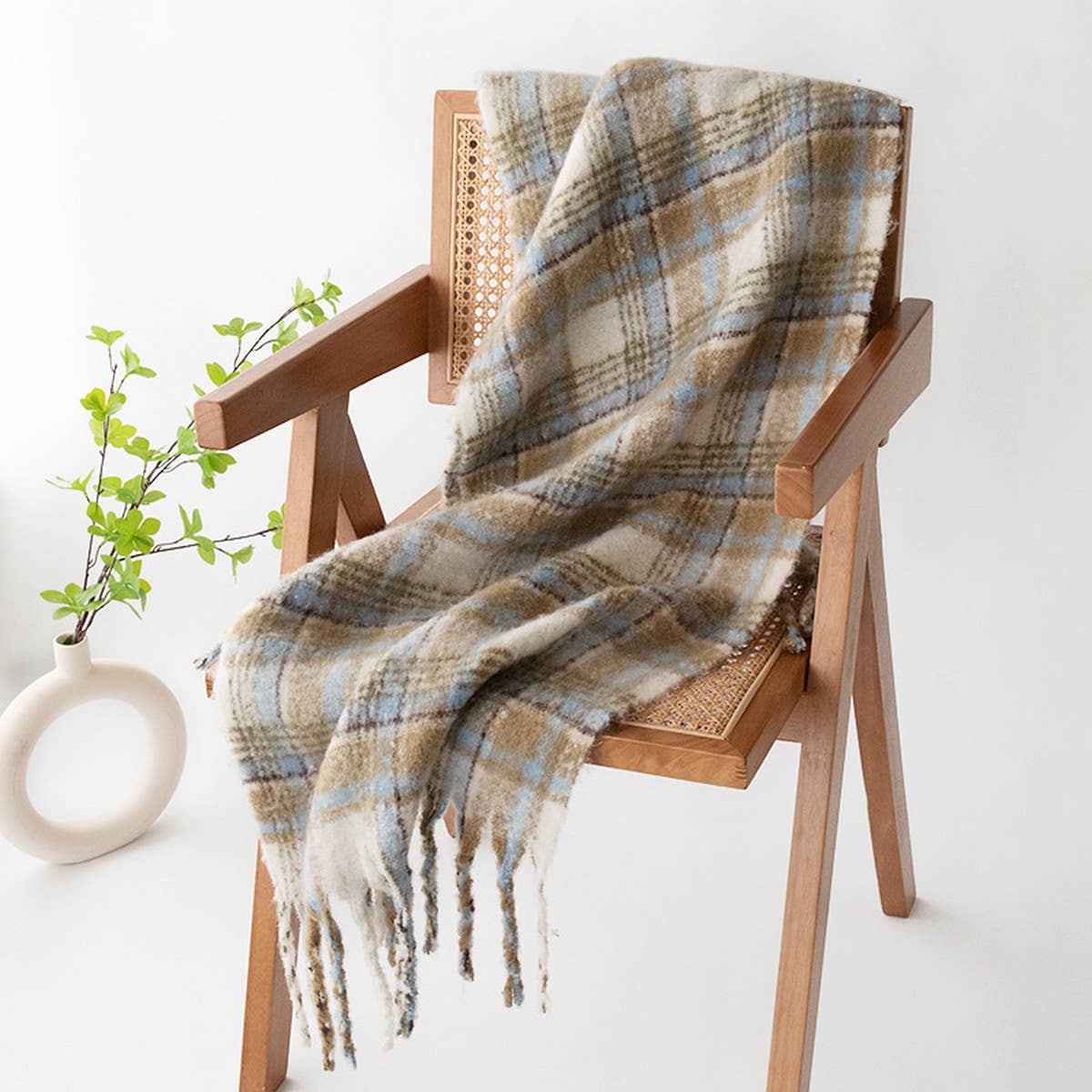 FUZZY PLAID SCARF SOFT TASSEL WRAP FOR WOMEN_CWASC1008