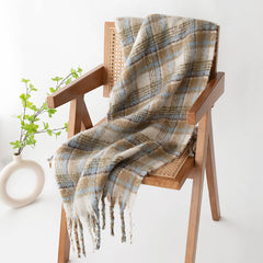 FUZZY PLAID SCARF SOFT TASSEL WRAP FOR WOMEN_CWASC1008