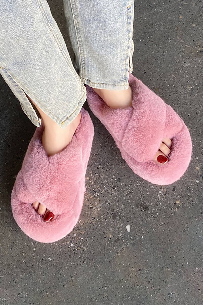 CROSS STRAP FLUFFY BEDROOM SLIPPERS_CWSHS0226