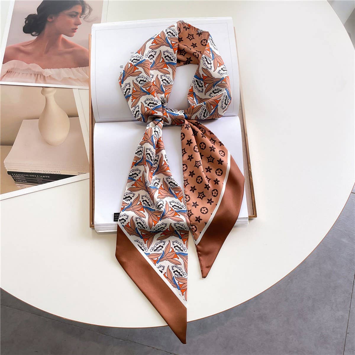 FASHIONABLE DOUBLE LAYER RIBBON ANGLED HEAD SCARF_CWASC1515