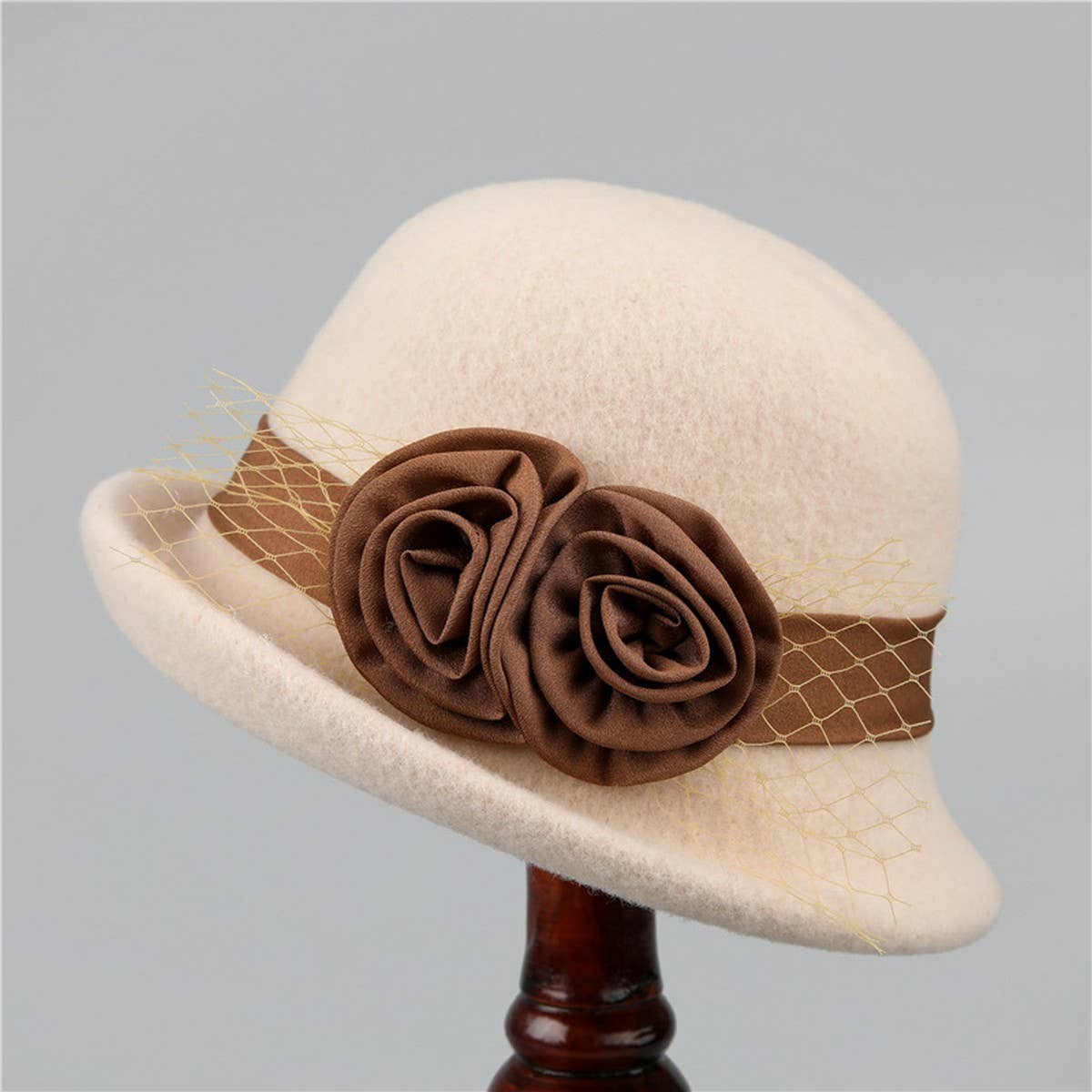 AUTUMN AND WINTER WARM FLOWER CURLED BUCKET HAT_CWAH1796