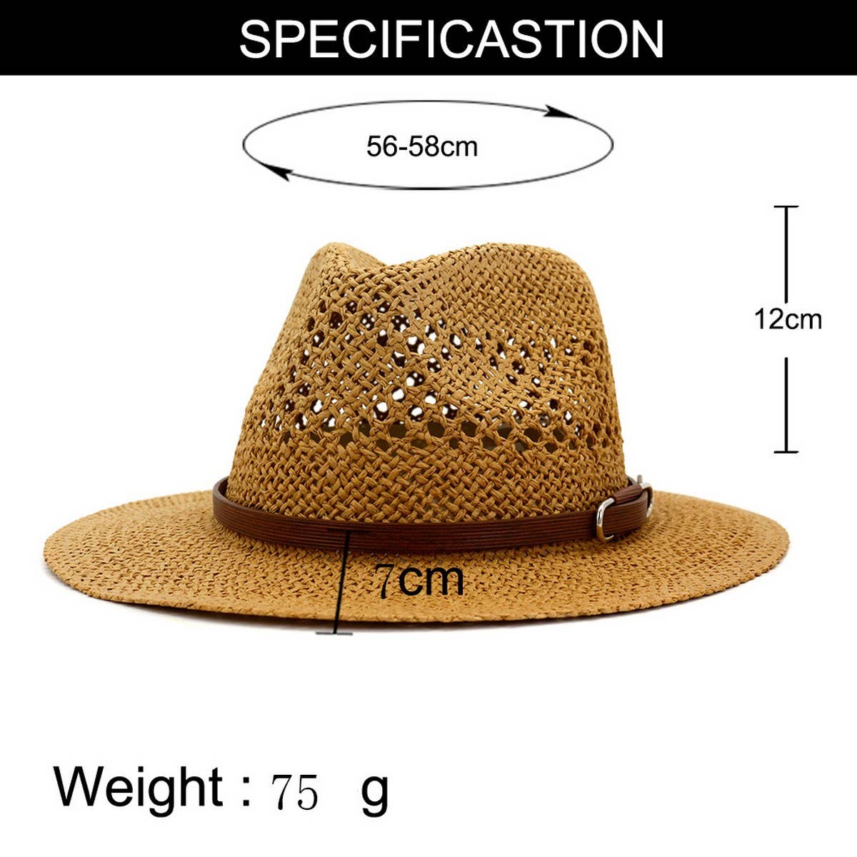 BROWN BELT VENTED SUMMER STRAW SUN HAT_CWAH062 B20315