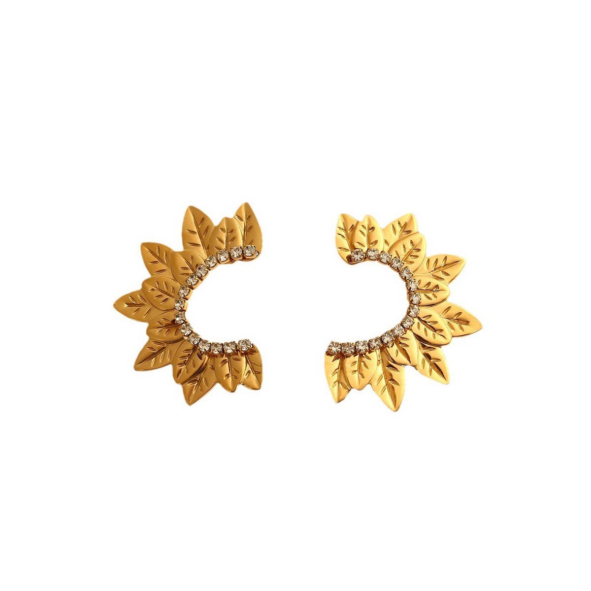 ORIGINAL DESIGN STAINLESS STEEL ZIRCON LEAF EARRING_CWMM8900