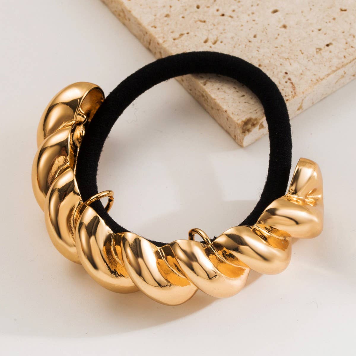 GEOMETRIC METAL TWIST ELASTIC HAIR TIE BAND_CWAHA6196