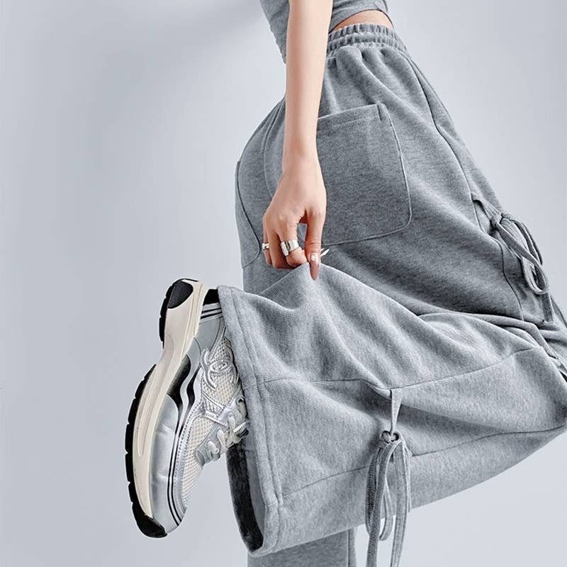 Stylish Lace-Up High-Waisted Baggy Wide-Leg Pants