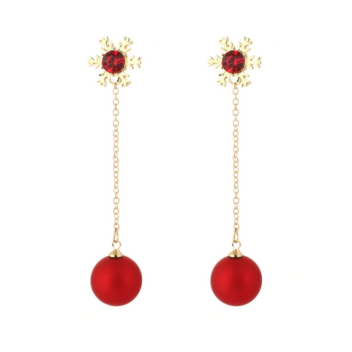 CHRISTMAS SNOWFLAKE RED PEARL EARRINGS_CWAJE1838