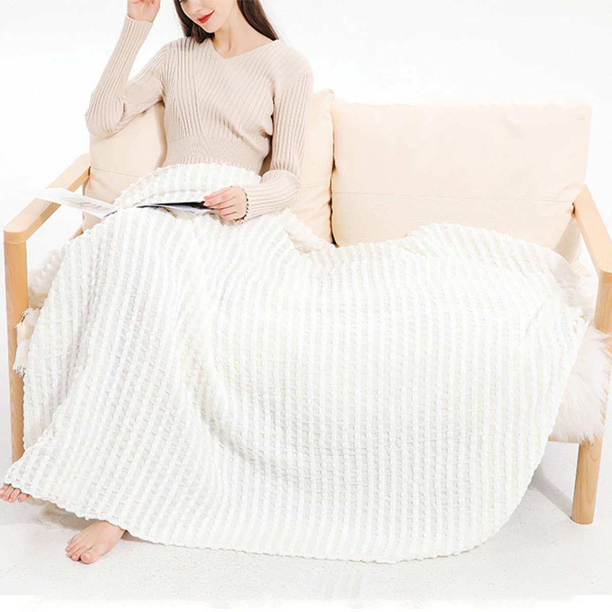LIGHTWEIGHT COZY BRAIDED STRIPED THROW_CWMM0205