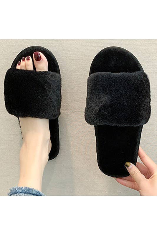 OPEN TOE FLAT FLUFFY WARM INDOOR COZY SLIPPERS_CWSHS171