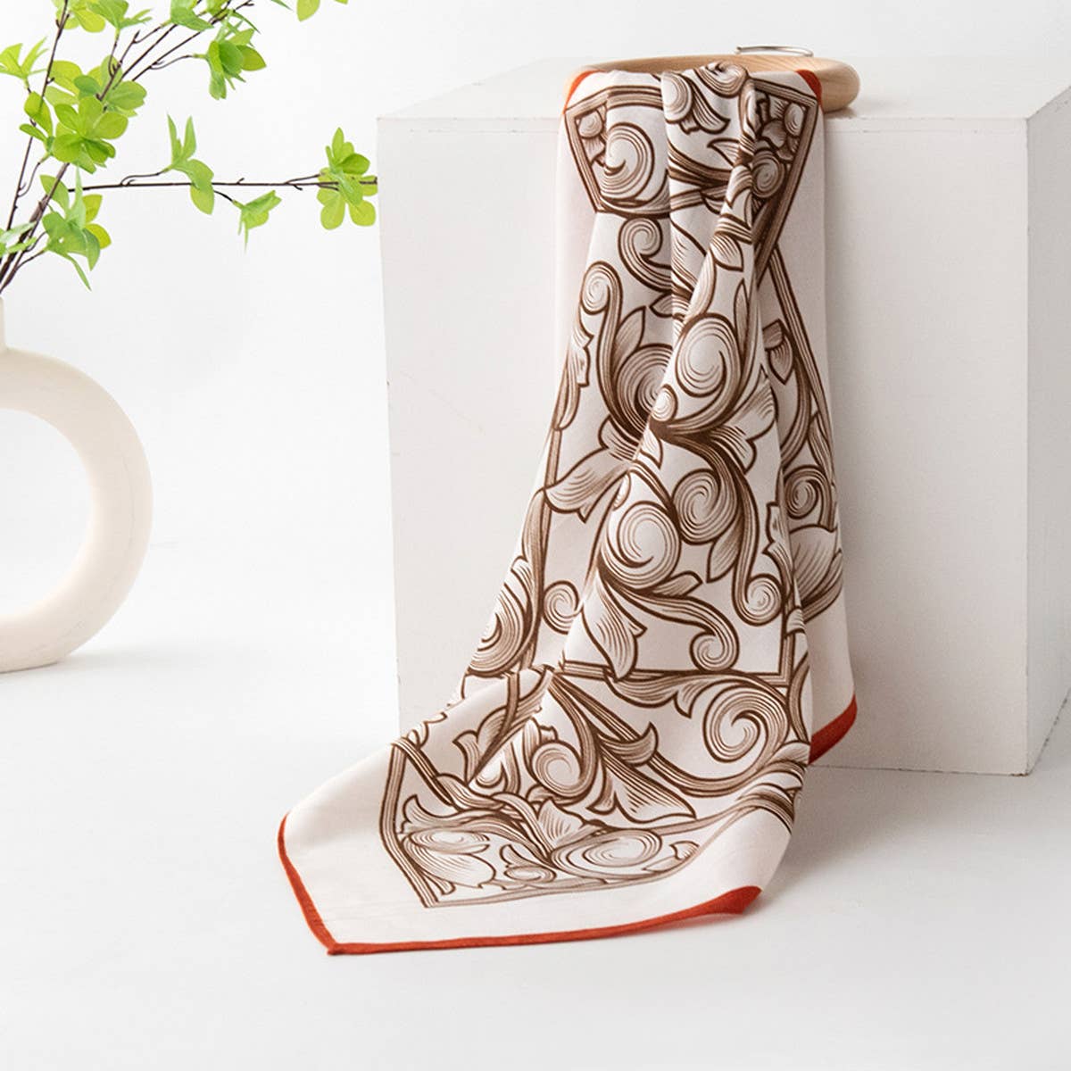 Retro Geometric Print Square Scarf_Cwasc0923