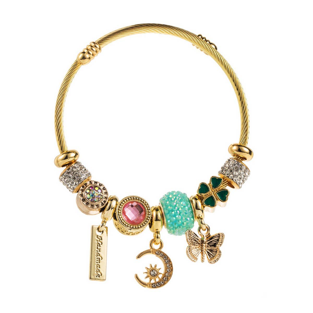 Trendy Moon Butterfly Stainless Steel Bracelet_Cwmm8593