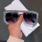 DOUBLE BRIDGE POLYGONAL RHINESTONE SUNGLASSES_CWASG0832