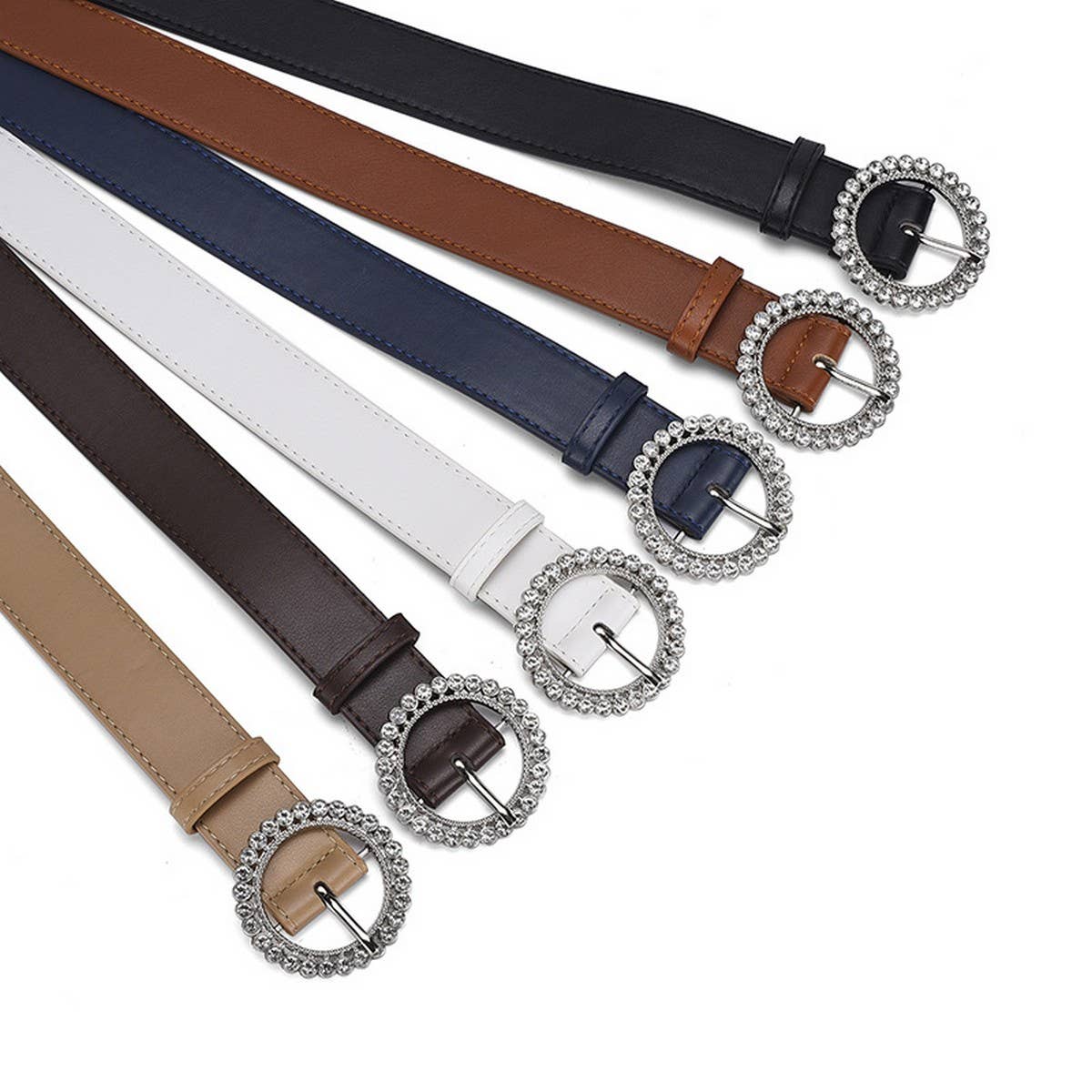 ROUND BUTTON CRYSTAL INLAID SOLID COLOR BELT _CWASC0575