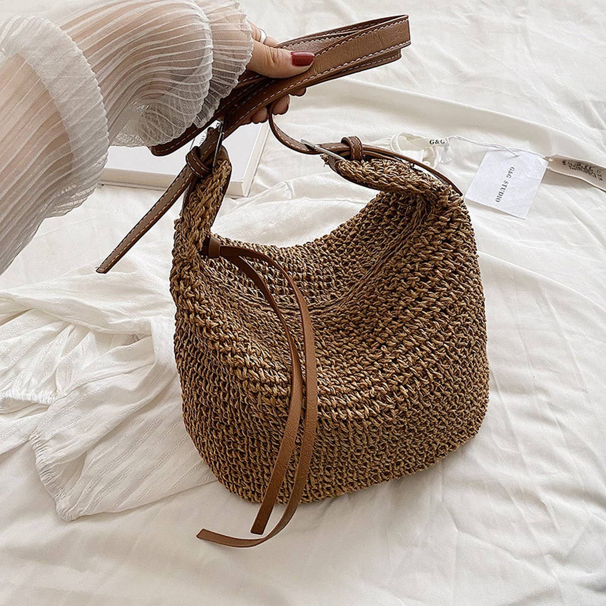 Straw Casual Dumpling Holiday Beach Bag_Cwab2314