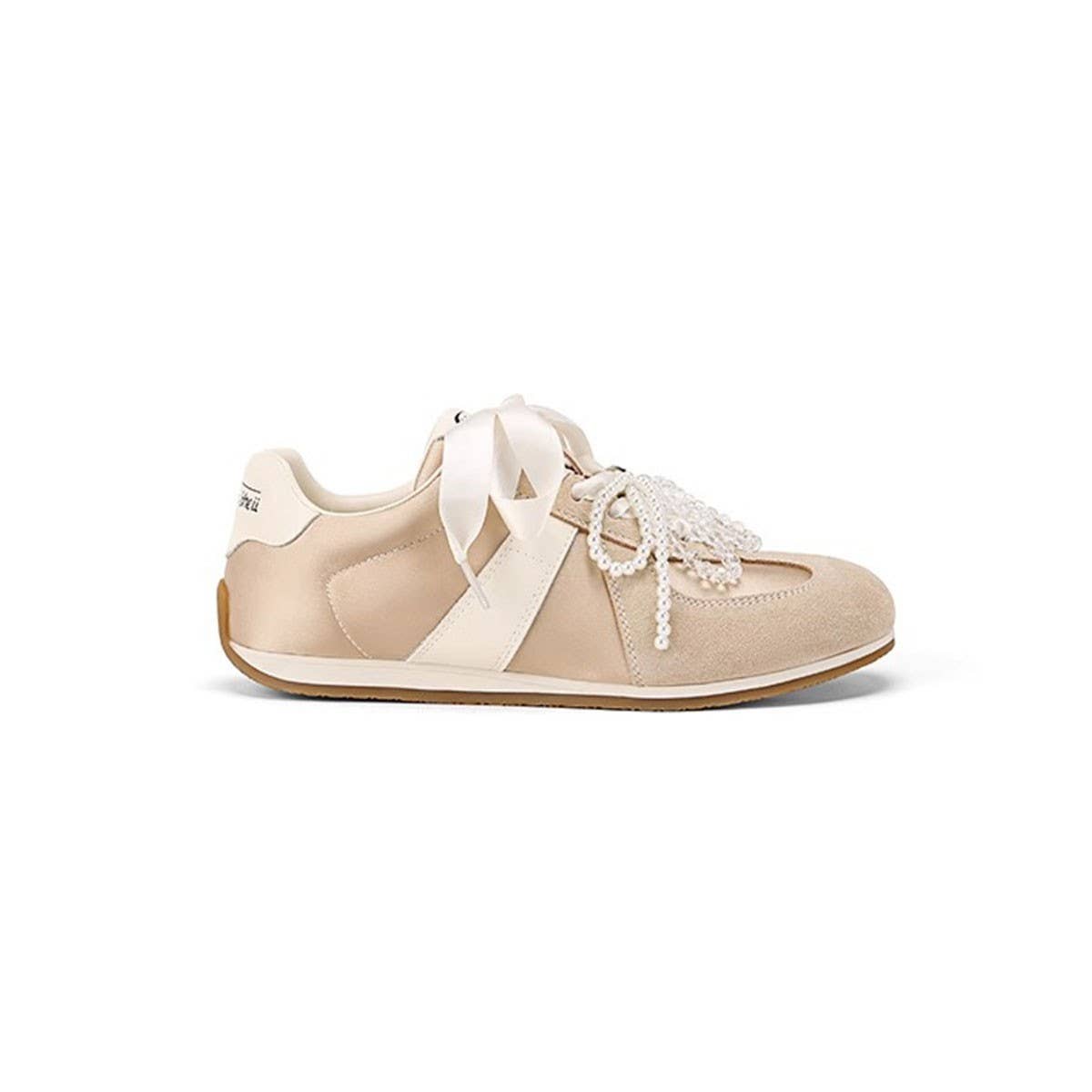 SATIN BALLET SNEAKERS WITH PEARL RIBBON TRIM_CWSHF0116