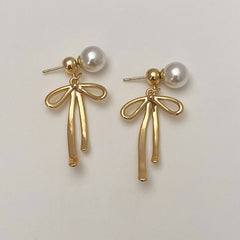 Womens Fashionable Long Tassel Bow Earrings