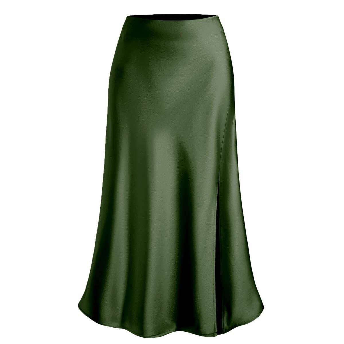 SATIN SKIRT HIGH WAIST ELASTIC SLANTED LONG SKIRT_CWBSS0387