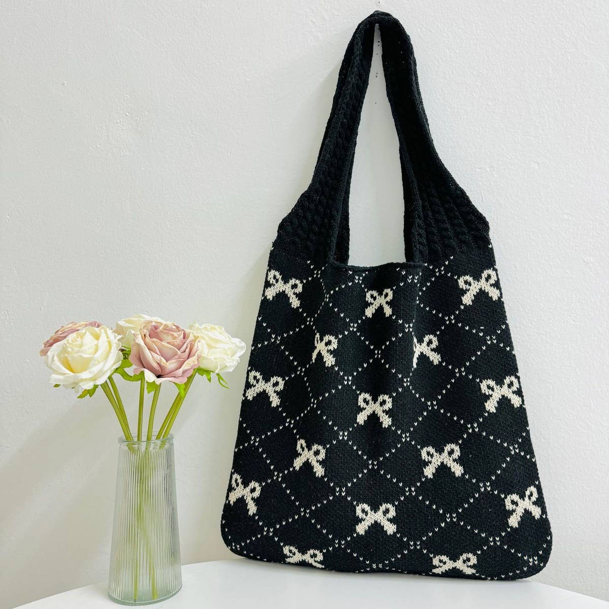 Cwab4567_Bow Knit Large Capacity Tote Bag