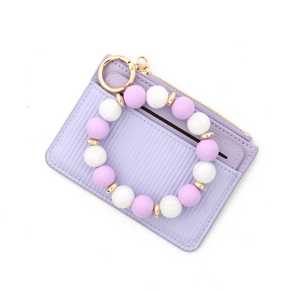 LEATHER ID CARD WALLET WITH SILICONE BEAD KEYCHAIN_CUAB00449