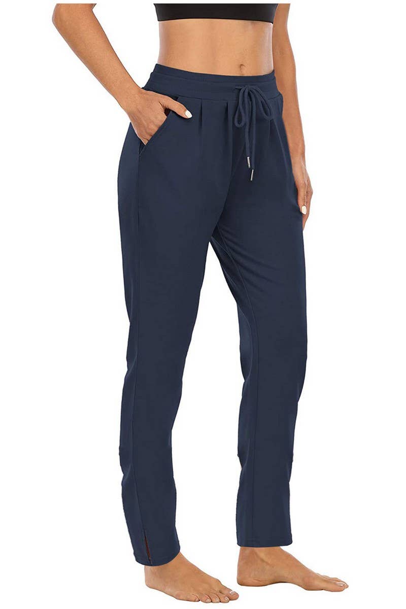 Solid Pocket High Waist Casual Pants_Cwblp0382