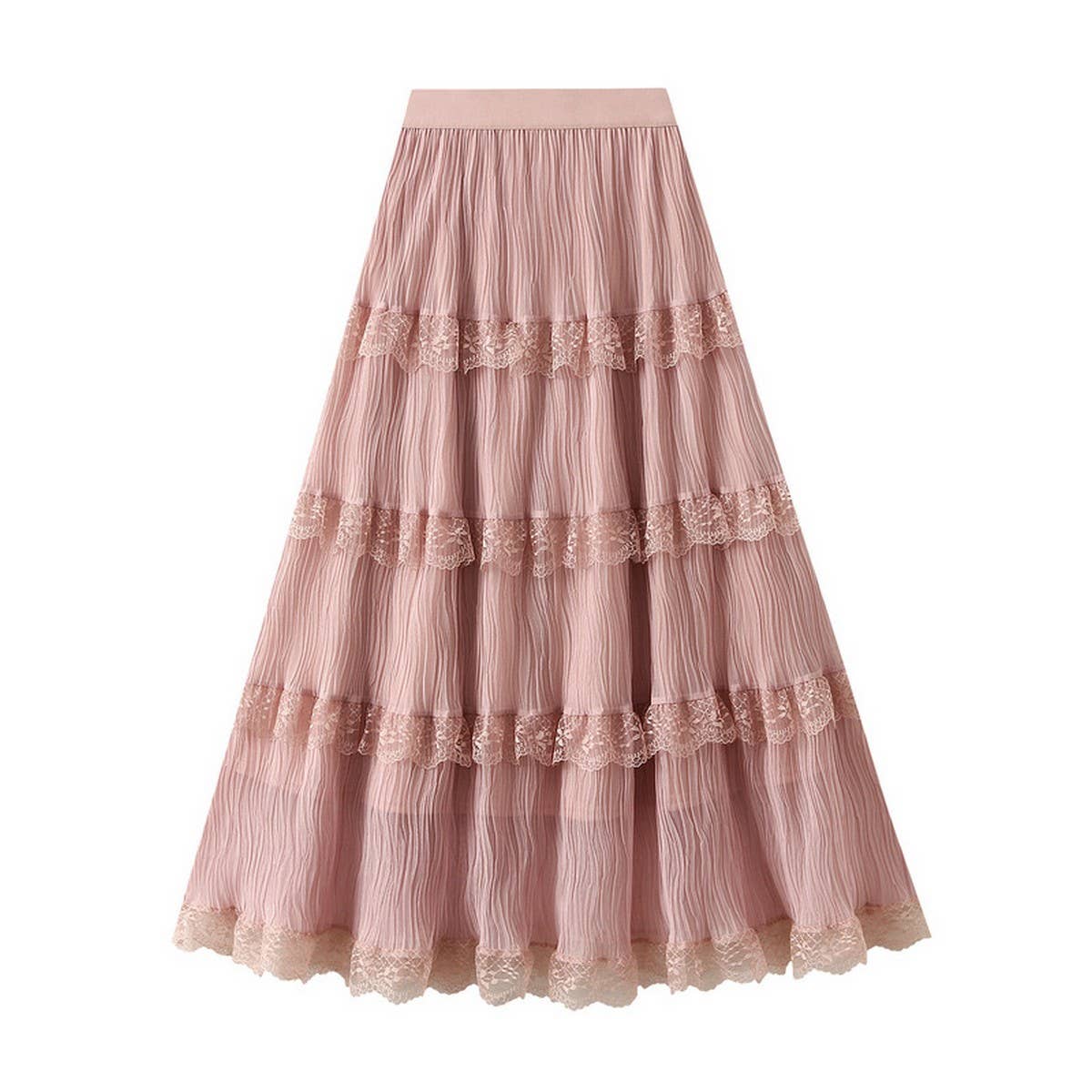 Wave Pleated Mesh Splicing Lace Skirt Cake Skirt_Cwbms0297