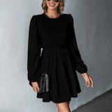 Sweet Waisted A Line Halter Long Sleeve Dress_Cwdsd3251