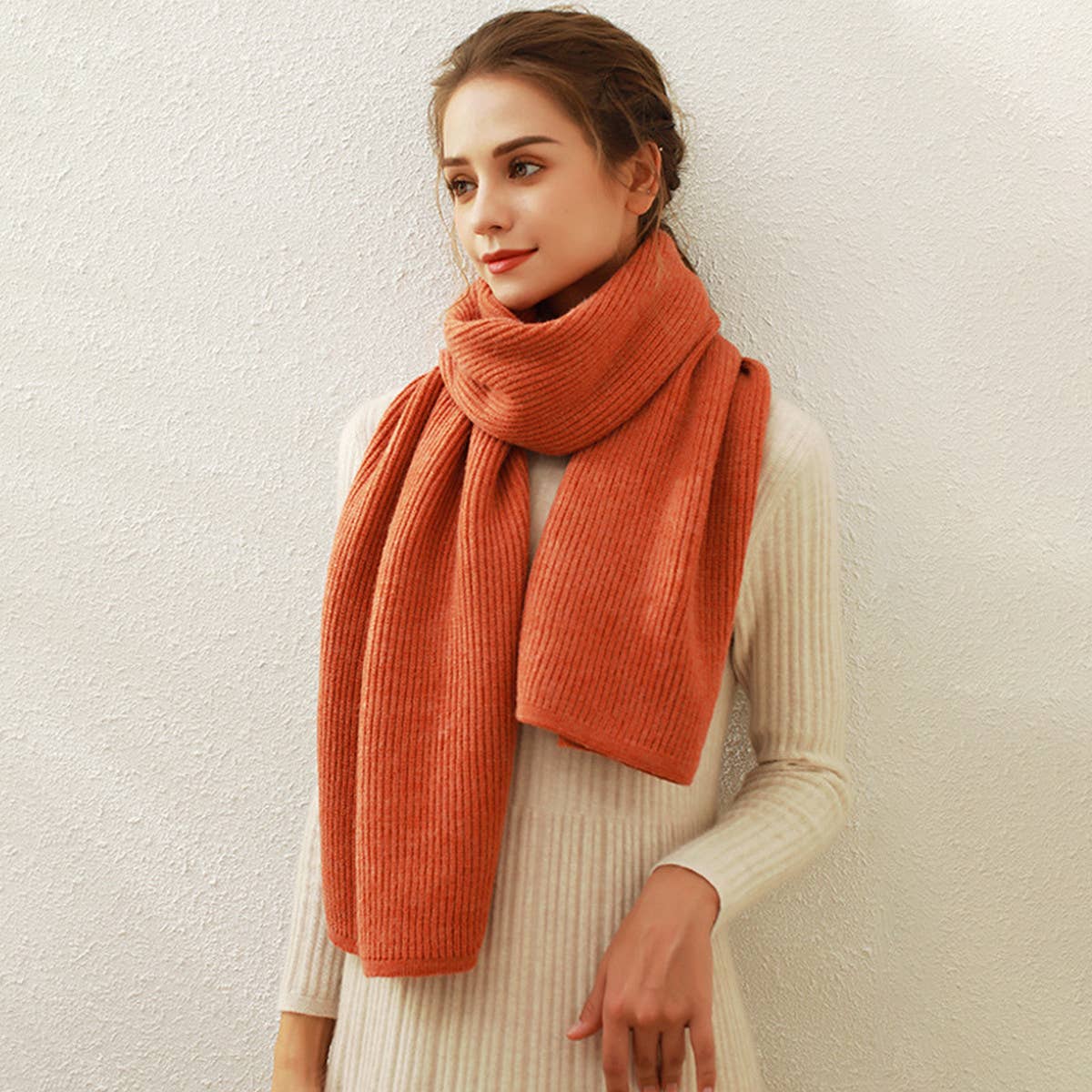 SOLID KNIT FAUX CASHMERE SCARF FOR WOMEN_CWASC0334