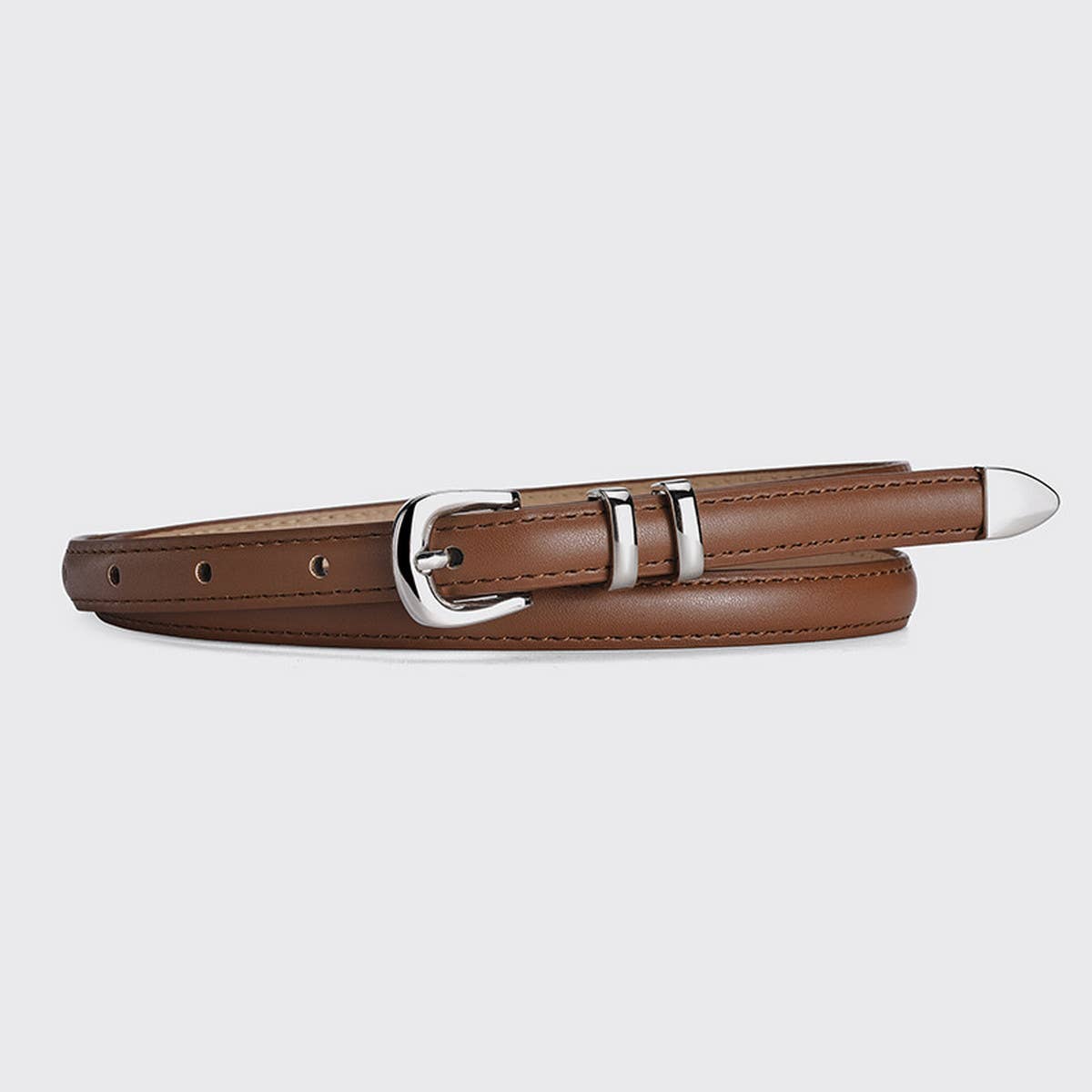Cwabe0881_Simple And Versatile Silver Buckle Belt