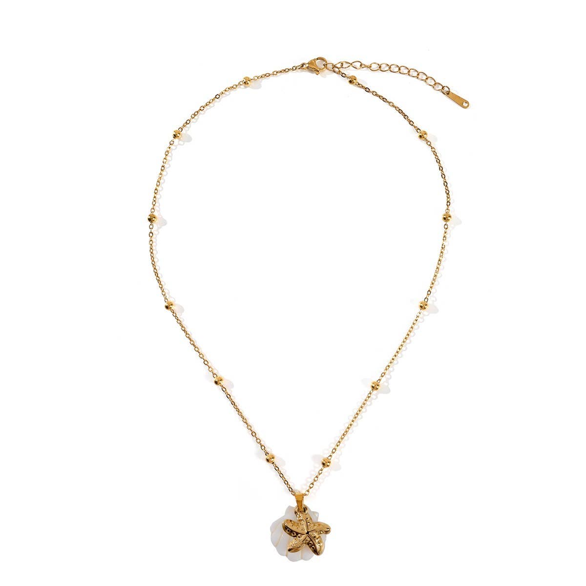 SUMMER BEACH STEEL SHELL STARFISH NECKLACE_CWMM8862