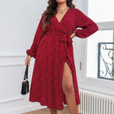 ELEGANT POLKA DOT RED MAXI DRESS FOR FALL_CWDSD8480