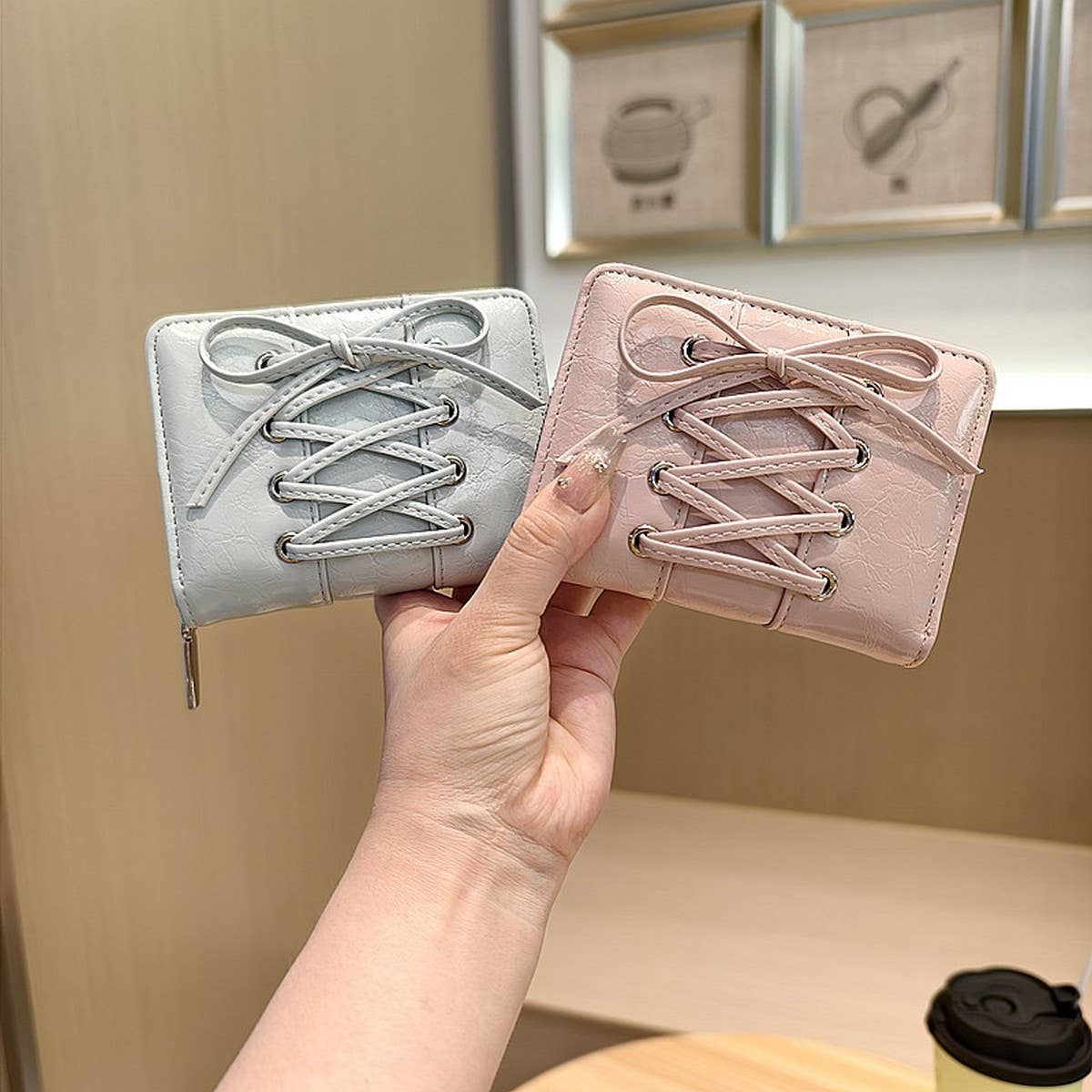 Solid Color Bow Pu Zipper Wallet, Large Capacity_Cwab06247