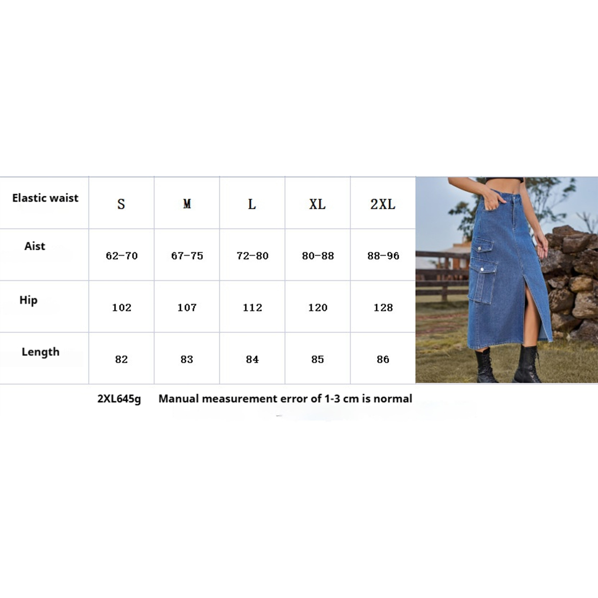 Wome Casual Denim Midi Skirt Elastic Waist_Cwjsk0204