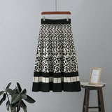 Vintage Leopard Print Contrast Knit Skirt